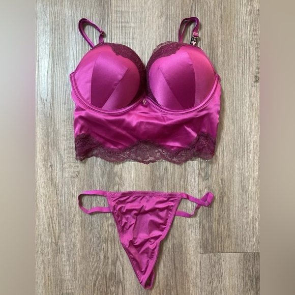 VICTORIA'S SECRET VERY SEXY Bombshell Corset Top 34C Raspberry Sorbet + Panty M - Picture 1 of 4